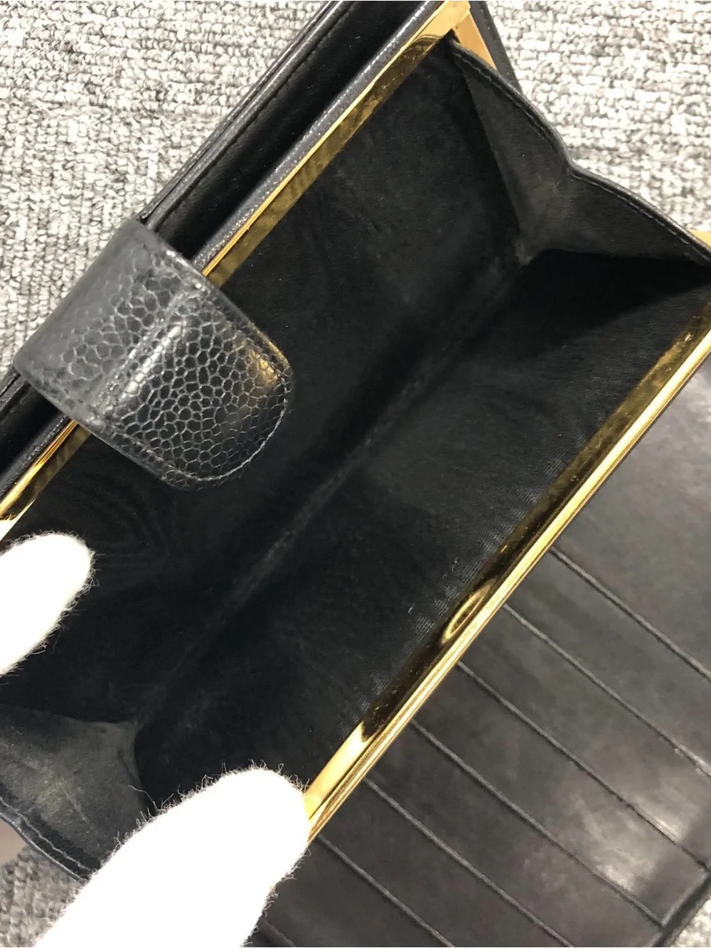 CHANEL Black Caviar Leather Long Wallet with Embossed CC